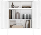 Manhattan Comfort Naomi Modern Metal Accent Cabinet, Minimalist Storage Cabinet with Doors & Adjustable Shelves, Vented Doors, Sturdy Steel Build, Versatile & Multi-Purpose Home Furniture, White