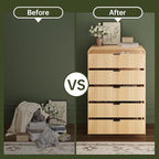 FURSUN Fluted 5 Drawers Dresser for Bedroom, 48" Tall Wooden Modern Dresser with Metal Handle, Curved Profile Design, Storage Organizer for Bedroom, Hallway (Natural Oak)