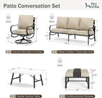 PHI VILLA 6 PCS Outdoor Patio Furniture Sets with 1x 3 Seater 72" Padded Deep Seating Bench, 2 x Cushioned Swivel Armrest Sofa Chairs, 2 x Ottoman and & 1 x Coffee Table for 5-7 Person