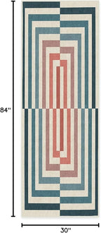 RUGGABLE x Jonathan Adler Machine Washable Modern Runner Rug – Op Art Teal 2.5x7, Stain-Resistant, Non-Slip – Washable Rug for Hallway, Entryway, Living Room & Kitchen–with Standard Pad