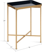 Kate and Laurel Celia Modern Tray Side Table, 18 x 12 x 26, Navy Blue and Gold, Foldable Rectangular End Table for Storage and Display