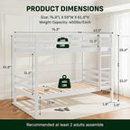 Softa Full Over Full Bunk Bed with Thick Posts,Wooden Bunk Bed with High Guardrail and Ladder for Kids, Teens, Dorm Rooms, and Guest Rooms,No Box Spring Needed,White