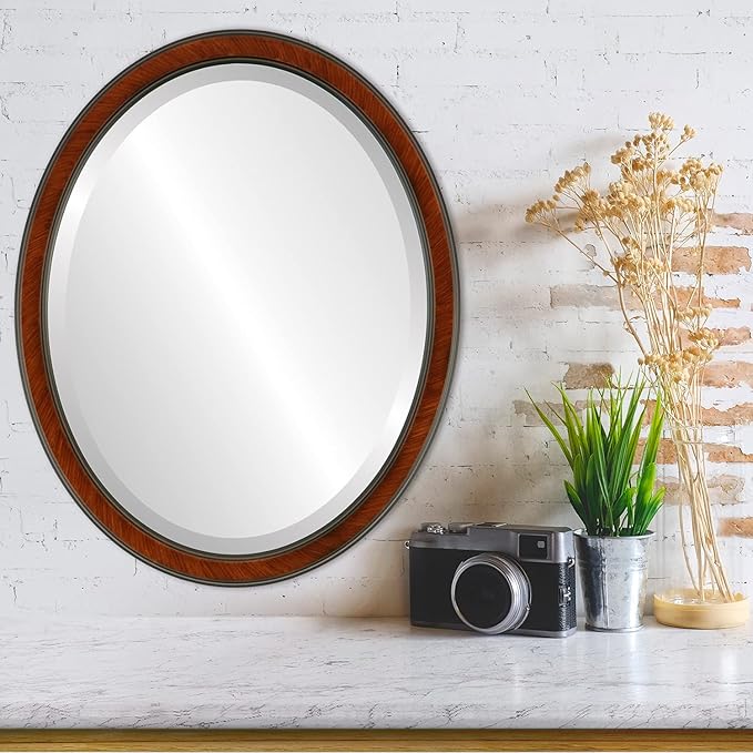 OVALCREST Oval Beveled Wall Mirror for Home Decor - Toronto Style - Vintage Cherry - 22" x 18"