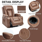 PELUMY Manual Lift Recliner Chair for Elderly with Massage & Heat, Oversized Heavy Duty 350 lbs Recliner with Cup Holders & USB Ports, Infinite Positioning Lift Chair (Breathable Leather, Brown)