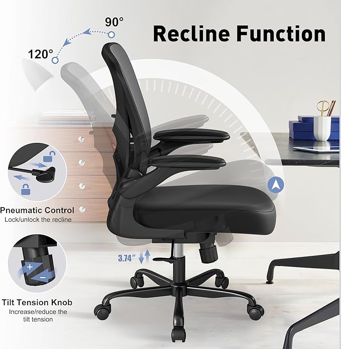 ZZH Ergonomic Office Chair Set of 4 with Adjustable Lumbar Support, Mesh Home Office Desk Chair with Wheels and Flip-up Arms, Black