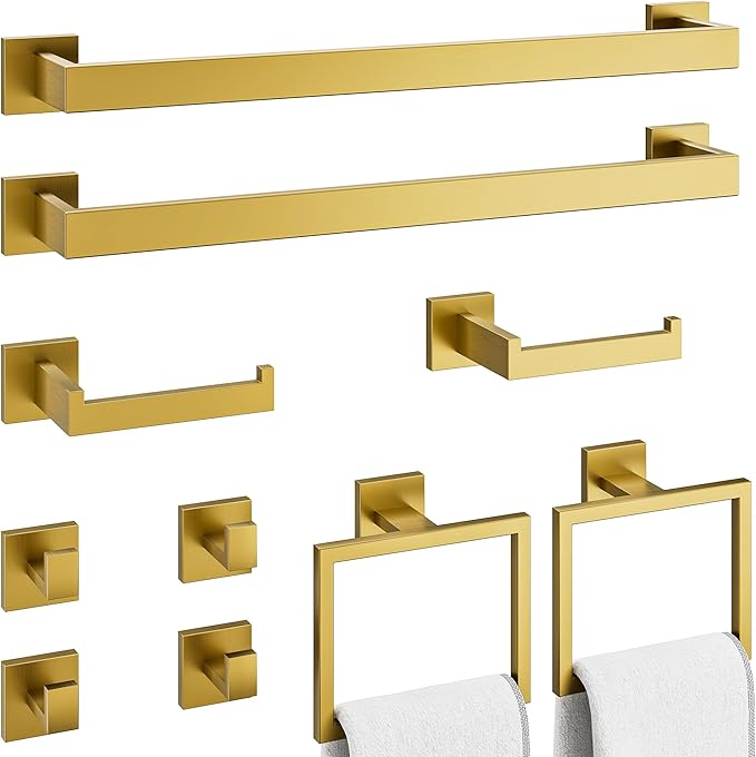 10-Piece Bathroom Hardware Accessories Set, 16 Inch SUS304 Stainless Steel Towel Bar Set, Wall Mounted Bathroom Towel Holders, Towel Hooks with Toilet Paper Holder