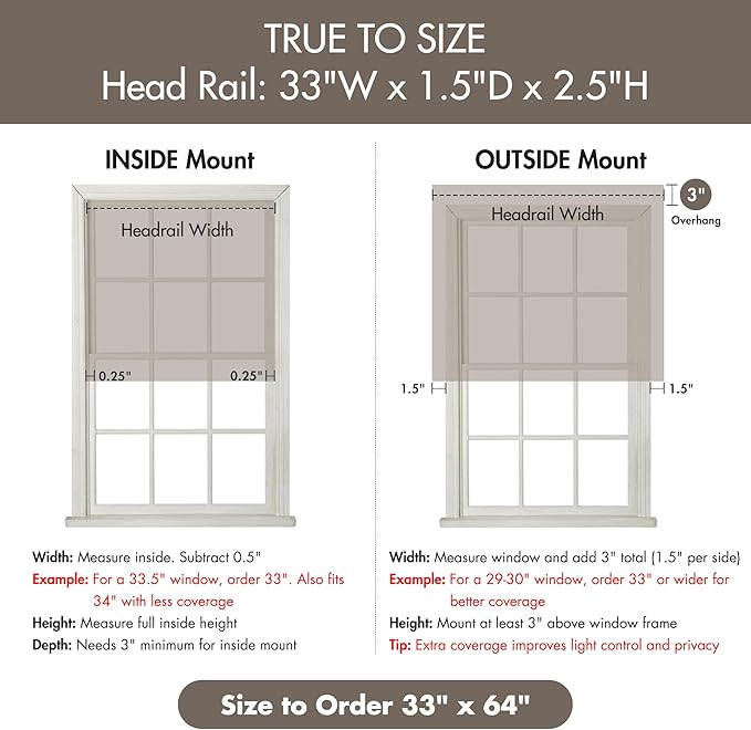 Madison Park Galen Cordless Roman Shade, 33"W x 64"H, Sheen Taupe – Room Darkening, Thermal Insulated, Energy Efficient Window Blind with Subtle Sheen Basketweave Fabric for Privacy