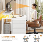 SEDETA White Computer Desk with 5 Drawer & Power Outlet, 75'' Home Office Desk with File Drawer, Storage Shelves, Printer Cabinet and Monitor Shelf, Gaming Desk with Led Lights, 23.6" W Desktop