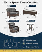 HILLGA Luxury Patio Furniture Set with 6-Inch Thick Cushions, High Back Outdoor Swivel Rocker Chairs and Patio Loveseat, 5-Piece All Weather Conversation Set for Porch Deck Pool Yard, Dark Grey (V3)