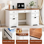 59" Home Office Desks, Executive Desk, Farmhouse Computer Desk with 7 Drawers and Charging Station, File Drawer, Rustic Computer Writing Desk,Antique Cream