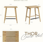 Thor Wicker Premium Solid Wood Counter Stool 24", Backless Counter Height Seating with Hand-Knitted Rope, Eco-Friendly Modern Design (Light Oak)
