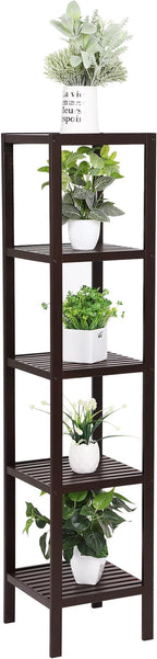 SONGMICS Bamboo Storage Shelf, 5-Tier Shelving Unit, Multifunctional, in the Entryway, Bathroom, Living Room, Balcony, Kitchen, 13 x 13 x 57.5 Inches, Brown UBCB55Z