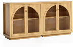 Sideboard Buffet Cabinet Set of 2, Storage Cabinet with Adjustable Shelf Modular Accent Display Case with Acrylic Doors Console Table for Living Room Kitchen Entryway, Natural Oak