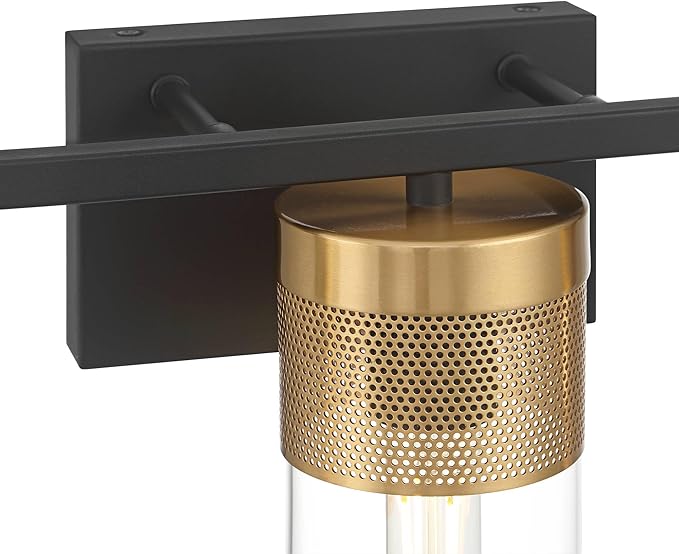 Possini Euro Design Berlin 23 1/2" High Modern Industrial 3 Light Bathroom Vanity Wall Lamp Light Fixture Mount Over The Sink Mirror Hardwired Cordless Black and Gold Glass Shade Indoor Entry-Way