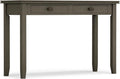 SIMPLIHOME Artisan Console Table - 46 Inch Wide Solid Wood Sofa Table in Farmhouse Grey, Transitional Storage Table for Entryway or Living Room with 2 Drawers and Clean Angle-Edged Top