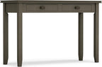 SIMPLIHOME Artisan Console Table - 46 Inch Wide Solid Wood Sofa Table in Farmhouse Grey, Transitional Storage Table for Entryway or Living Room with 2 Drawers and Clean Angle-Edged Top