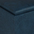 SIMPLIHOME Rockwood 18 inch Wide Contemporary Square Cube Storage Ottoman with Tray in Distressed Dark Blue Vegan Faux Leather, Assembled, For the Living Room, Entryway and Family Room