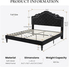 SHA CERLIN Full Size Bed Frame with Adjustable Headboard/Velvet Upholstered/Diamond Button Tufted and Metal Studs/No Box Spring Needed/Wood Slat Support/Easy Assembly/Black