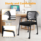 4PK Office Guest Chairs No Wheels | Ergonomic Lumbar Support and Thicked Seats Cushion, Desk Chair with Adjustable Mesh Back for Waiting Room School Church Reception，Black