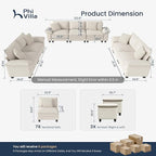 PHI VILLA Cloud Modular Couches Sets, 3 Pieces Large Sectional Sofa Set with Loveseats, 7-Seater Upholstered Couch for Living Room, Chenille Fabric, Beige