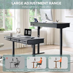 55x22 Inch Electric Standing Desk with One-Piece Desktop, Adjustable Height Computer Desk with 3 Storage Drawers & Power Outlets, Sit to Stand Up, Gaming Table for Home Office and Study, Black