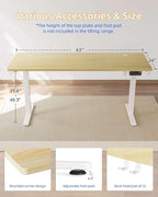 YIHAYO Electric Standing Desk, 63 x 24 Inches Stand Up Desk with Splice Board, Adjustable Height Desk, Computer Desk for Home Office, White Frame/Natural Top