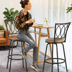 VECELO Adjustable Height Barstools 360 Degree Swivel Sturdy Steel Bistro Pub Chair/Comfortable Round Seat Cushions-Set of 2, Style B, Retro Brown