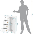 VINGLI White Bathroom Storage Cabinet with 4 Drawers 1 Cupboard Side Storage with Adjustable Shelf, Wood Bathroom Floor Cabinet with Drawers Also for Kitchen, Entryway, Bedroom, 22" Wx11.8 Dx32.3 H
