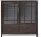 SIMPLIHOME Connaught SOLID WOOD 46 Inch Wide Traditional Tall Storage Cabinet in Dark Chestnut Brown, For the Living Room, Entryway and Family Room
