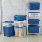 Sterilite 12-Pack Latch and Carry, Clear Plastic Storage Bins with Latching Lids and Full-Grip Handles, 27 Gallon