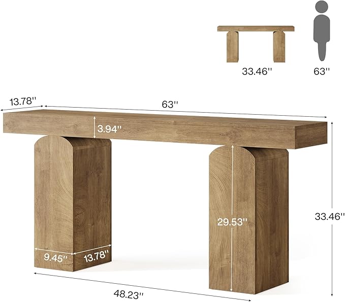 Tribesigns 63" Long Entryway Table, Farmhouse Console Table with 2 Arched Pedestal Legs, Wooden Sofa Console Behind The Couch for Entrance, Hallway, Living Room (Natural)