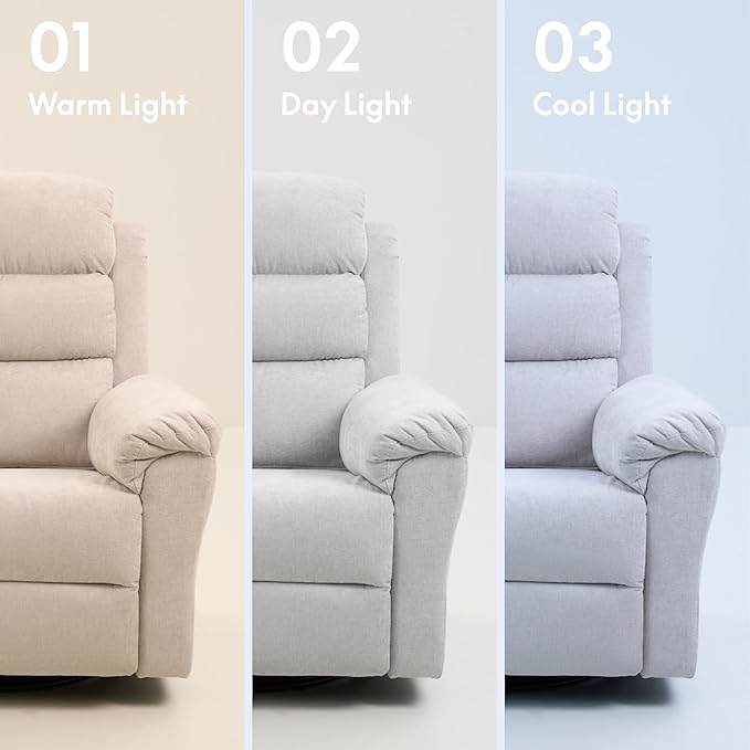 FLEXISPOT XRC6 Nursery Swivel Rocker Recliner with Massage & Heat, Rocking Glider Chair w/ 28" High Back, Comfy Upholstered Armchair for Living Room Nursery, FSC Certified(Ribbed Chenille, Light Grey)