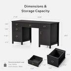 59" Executive Desk with File Drawers Cabinet, Modern Computer Desk with Charging Station, Keyboard Tray, Large Home Office Desk, Farmhouse Wood Desk for Study, Writing, Black