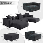 WJShome Cloud Couch Modular Sectional Sofa,141.73" U Shaped Sofa with 2 Ottomans,Black Corduroy Couch 5 Seater,Convertible Sectional Sofa for Living Room,Cushion Covers Removable& Washable