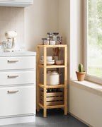 SONGMICS Bamboo Storage Shelf, 4-Tier Shelving Unit, Multifunctional, in the Entryway, Bathroom, Living Room, Balcony, Kitchen, 13 x 13 x 38.6 Inches, Light Bamboo UBCB54Y
