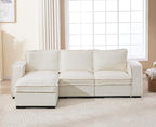 EALSON 93" Modular Sectional Sofa Comfy Cloud Couch with Ottoman Modern Convertible L Shape Couches with Wooden Legs Linen Deep Seat Couch 4-Seater Sofa for Living Room/Apartment, White