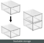 mDesign Plastic Bathroom Organizer Bin w/Pull Out Drawer - Slim Stackable Storage Container for Bathroom Accessories - Perfect for Organizing Bathroom Cabinet - Lumiere Collection - 4 Pack - Clear