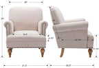Linen Accent Chair Mid-Century Modern Living Room Armchair with Nailhead Trim & Wood Legs Comfy Upholstered Single Sofa Chair for Lounge/Bedroom/Reception, Cream