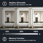 28x32 Inch LED Bathroom Mirror with Lights (Front Lit and Backlit) Black Framed Lighted Vanity Mirror for Bathroom Wall Dimmable Anti-Fog Memory Tempered Glass Horizontal/Vertical