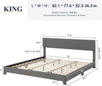 Allewie King Size Bed Frame with Adjustable Headboard, Upholstered Platform Bed with Wood Slats, Heavy Duty Mattress Foundation, No Box Spring Needed, Noise-Free, Easy Assembly, Dark Grey
