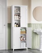 VASAGLE Floor Storage Cabinet, Freestanding Storage Unit with 4 Doors, Adjustable Shelves, 11.8 x 23.6 x 66.9 Inches, for Entryway, Bathroom, Cloud White UBBC550W01