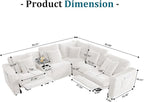 ORRD Oversized Modular Sectional Sofa with 2 Power Reclining, Electric Recliner Couch with Storage Console and Adjustable Headrest, Plush Corduroy Fluffy 5 Seat Corner Sofa for Living Room-White