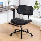 Armless Computer Chair, Small Desk Chair with Wheels and Adjustable Height, PU Leather Modern Swivel Walnut Task Chair for Home Office, Study, Library, Black