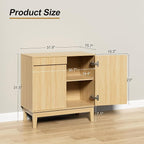 Scurrty Modern Buffet Cabinet with Storage,Wood Color Buffet with Adjustable Shelf and 2 Doors, Natural Wood Grain Accent Cabinet for Living Room & Kitchen