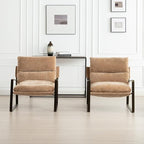 HEAH-YO Modern Accent Chairs Set of 2, Upholstered Chenille Living Room Chairs with Bronze Metal Legs, Comfy Arm Side Chairs for Bedroom, Khaki