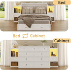 Full Size Murphy Bed with Bedside Tables,Full Size Foldable Cabinet Bed Frame with Charging Station & Drawer,Murphy Bed Chest with Adjustable LED Light for Bedroom,Guest Room,White