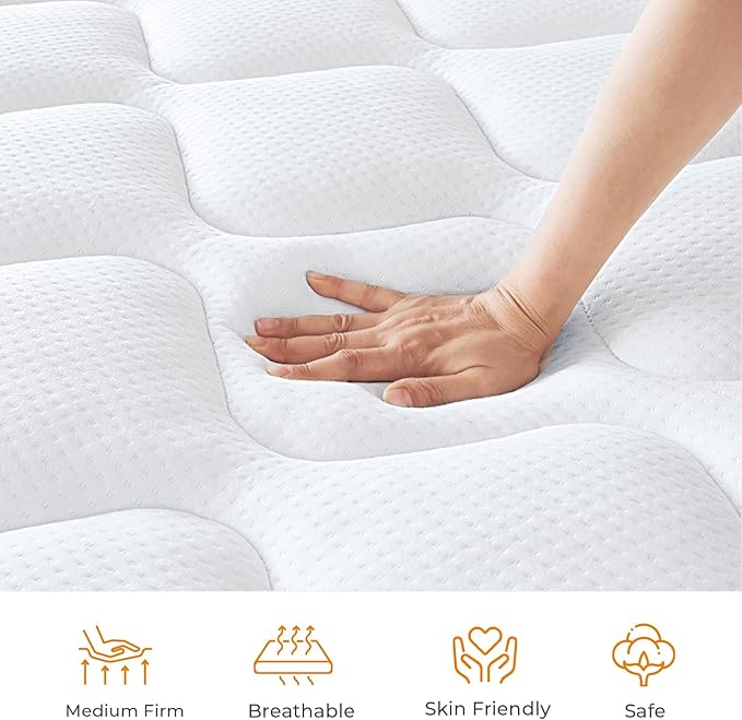 koorlian Queen Mattress 10 Inch, Hybrid Queen Bed Mattress with Individual Pocket Springs and Pressure-Relieving Memory Foam, Breathable, Medium Firm Mattress in a Box Queen Size 80"x60"x10"