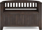 SIMPLIHOME Acadian Entryway Storage Bench - 36 inch Wide Solid Wood Small Hallway Seat in Brunette Brown, Transitional Bench for Mudroom with Lift-Up Lid, 2 Compartments and Slatted Backrest