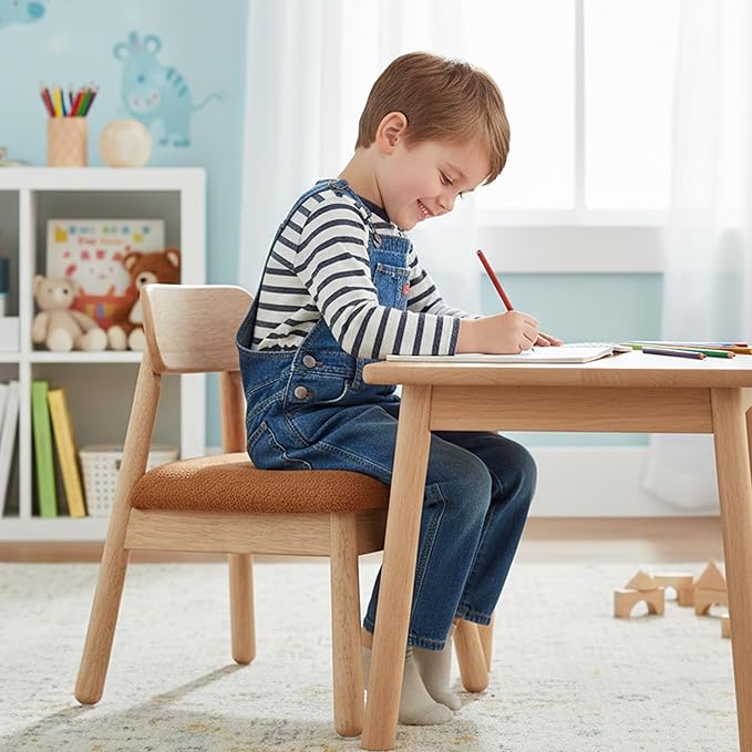 DAYAURS Toddler Chair Wooden Kid Chairs Comfy Armless Reading Chair for Kids Bedroom, Boys Girls Desk Chairs for Ages 2-5, Solid Wooden Stool Kids Furniture for Playroom/Preschool/Daycare/Gifts, Brown