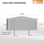 King Headboard Only, Modern Button-Tufted Upholstered Headboard King Size with 4" Thickened High-Density Sponge, Luxury Chenille Fabric, Adjustable Height, Easy Assembly, Grey